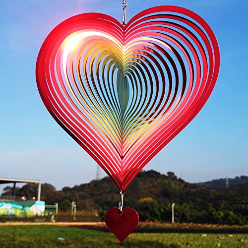 DJUAN Wind Spinner Red-Yellow Gradient Love Heart 3D Metal Hanging Wind Spinners Worth Gift Stainless Steel Yard Art Decorations Indoor/Outdoor Kinetic Wind Sculptures & Spinners - color: Red-yellow Gradient