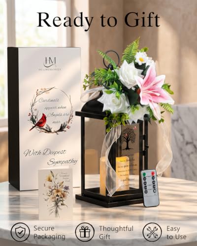 Remembrance Lantern with Flower, Memorial Gift for Loss of Mom Dad Husband Wife, Sympathy Funeral Gift to Honor Loved One - color: A Limb Has Fallen/Black