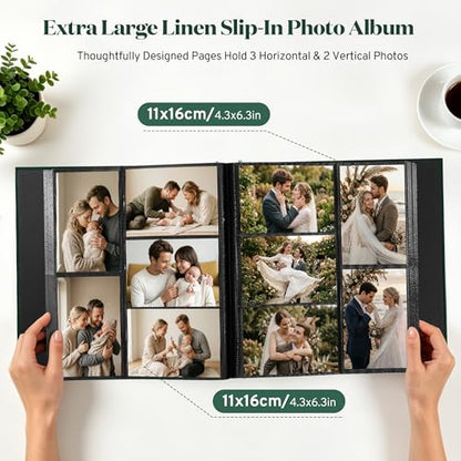 DazSpirit 4x6 Photo Album, 600 Photos, Large Capacity, Linen Hardcover | Green Floral Photo Book, Acid-Free Slip-In Pages, Memory Album for Wedding, Baby, Anniversary, Travel and Family Photos - color: Dark Green
