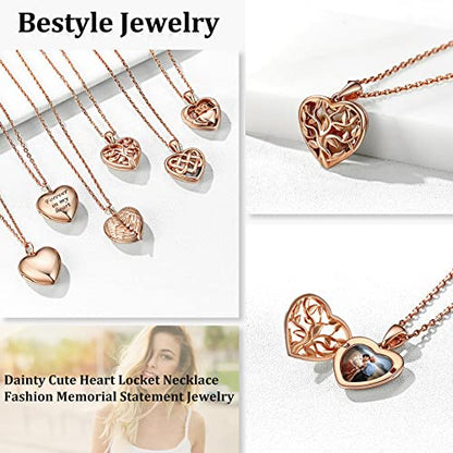 Bestyle Sterling Silver Heart Locket Necklace for Women, Dainty Cute Small Heart Locket Pendant in Gold/Rose Gold/Silver, Love Statement Jewelry Gift for Mother Wife - color: E1. Tree of Life-Rose Gold-Locket Only, NO Custom