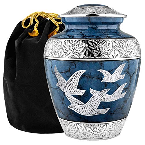 Trupoint Memorials Cremation Urns for Human Ashes, Decorative Burial Urn for Adult Men & Women – Large, Blue Birds - color: Blue, size: Adult