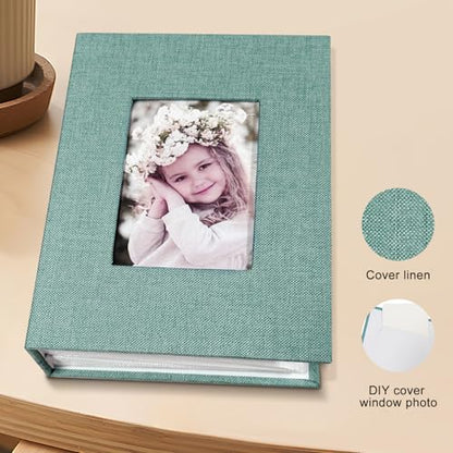 Photo Album 4x6 100 Pockets, Linen Cover Top Loader Vertical, Slip-in Picture Green Pockets Albums for Wedding, Family, Anniversary, Baby, Vacation - color: Green, size: 100 Pockets