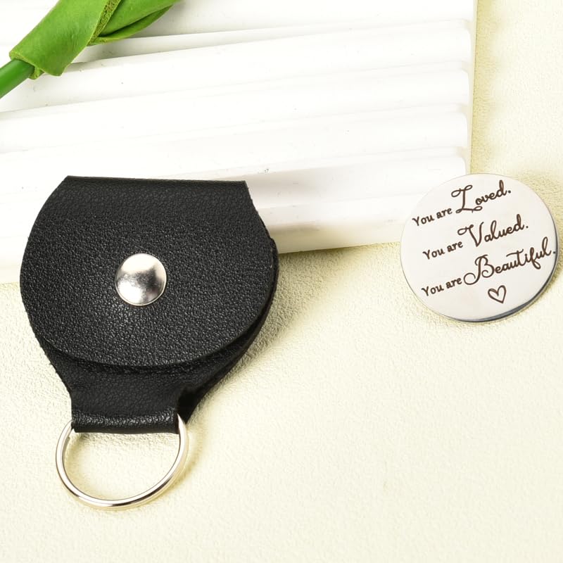Pocket Tokens Inspirational Gifts for Granddaughter Daughter Birthday Gift for Niece Mom Sister Encouragement Gifts for Women Teen Girls You Are Loved Keychain Engraved Double Sided - color: You Are Loved