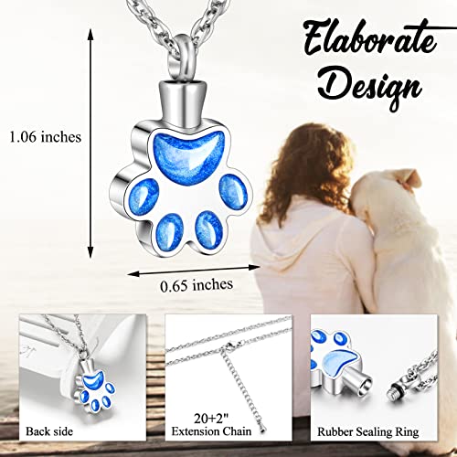 abooxiu Paw Print Urn Necklace for Ashes Cremation Necklace for Pet Ashes Stainless Steel Ash Necklace Memorial Ash Holder - color: Blue-Engraving