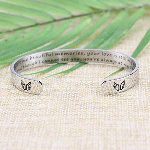 Memorial Gifts for Loss of Mom Dad In Memory of Jewelry Sympathy Bracelet | Bereavement Cuff Secret Message Engraved Grief Gifts for Women - style: You left me beautiful memories