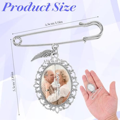 Wedding Bouquet Photo Charm, Lacy Oval Glass Picture Frame Memory Pin - color: Silver