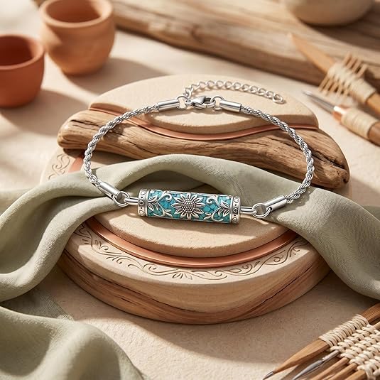 Urn Bracelet for Ashes Tree of Life/Turquoise/Sunflower Cremation Bracelet for Women