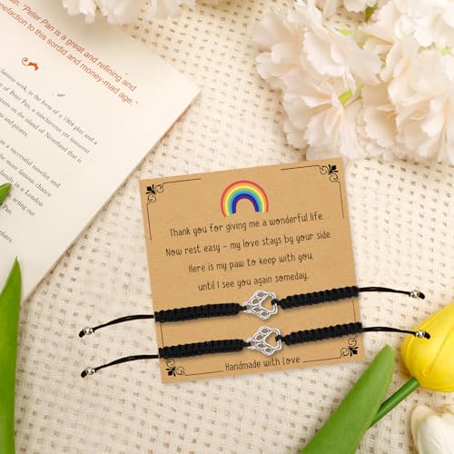 Aelciyue Pet Memorial Mothers Day Birthday Xmas Valentines Day Gifts for Loss Of Cats Dogs Mom Dad Paw Print Gifts Bracelets - style: Black Rope-2Pcs-02