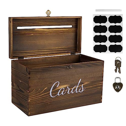 MDLUU Wood Wedding Card Box, Rustic Wedding Money Case with Lock, Envelope Holder Card Receiving Box for Reception, Birthday Party (Brown) - color: Brown