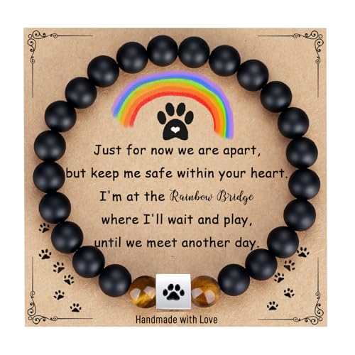 TONY & SANDY Dog Memorial Gifts, Pet Sympathy Rainbow Bridge Pet Memorial Bracelet for Men Women Girls Who Loss of Beloved Dog Cat - color: Black Onyx & Tiger Eye