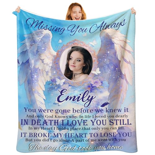 Custom Memorial Blanket with Photo, Personalized in Loving Memory Throw for Loss of Loved One, Made in USA, Customized Sympathy Bereavement Remembrance Grieving Blanket for Loss One (Design 05) - color: Design 05