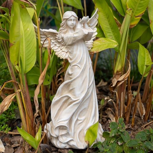 Angel Garden Statue, 16.1 inch Decorative Figurine, White Indoor Outdoor Decor for Patio, Lawn, Cemetery