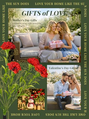 GIGALUMI 4 Pack Solar 28 Carnations Flowers Outdoor, 2 Modes, Red - color: Red, size: 4 PACK