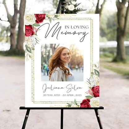 Celebration of Life Welcome Sign, Memorial Sign, Red Roses Funeral Welcome Sign, in Loving Memory Sign, Celebration of Life Funeral Sign, Celebration of Life Sign, Memorial Sign with Photo #1 - color: Version #23