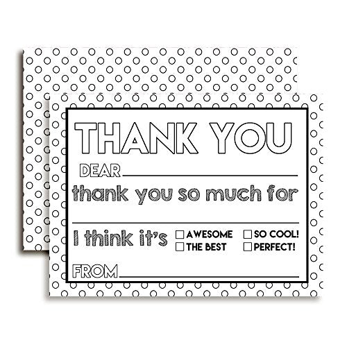 Color Your Own Birthday Thank You Notes for Kids, Ten 4" x 5.5" Fill In The Blank Cards with 10 White Envelopes by AmandaCreation - style: Color Your Own