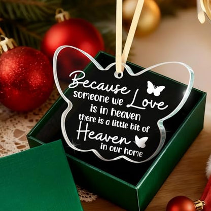 Sympathy Gifts, Memorial Christmas Ornament, Bereavement Remembrance Gift, Sympathy Keepsake for Loss of Loved One, Because Someone We Love is in Heaven Butterfly Memorial Decor for Mom, Friend - style: BF-Because