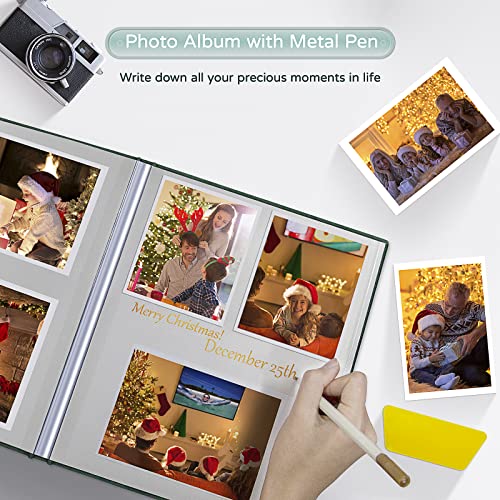 Popotop Large Photo Album Self Adhesive 4x6 5x7 8x10 Scrapbook Album DIY Picture Book,Gifts for Mom,Family Baby and Wedding,with Metal Pen and Plastic Board - color: Dark green, size: 11.5"x10.6"40pages