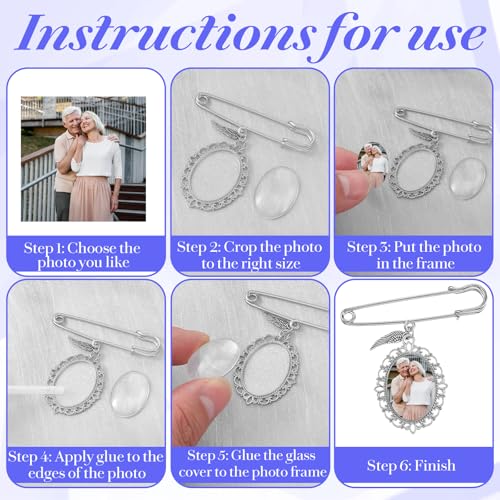 Wedding Bouquet Photo Charm, Lacy Oval Glass Picture Frame Memory Pin - color: Silver