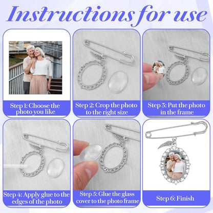 Wedding Bouquet Photo Charm, Lacy Oval Glass Picture Frame Memory Pin - color: Silver