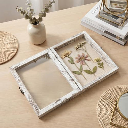 8×10 Shadow Box Frame, Linen Back, Glass Door, Hinge Display Case - color: Rustic White, size: 8×10