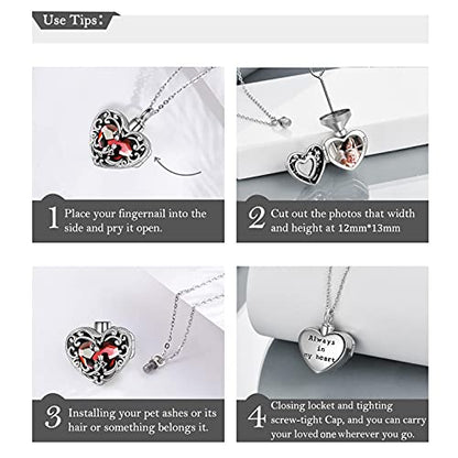 WINNICACA Cremation Jewelry for Ashes Locket Ashes Necklace Urn Necklace for Women Sterling Silver Cremation Necklace for Ashes Fine Keepsake Picture Necklace Memorial Jewelry - style: A01-Rose Urn Locket Necklace(Red Crystal)