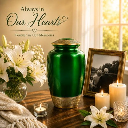 CLEENTABLE Large Cremation Urn for Human Ashes, Green Gold, 200 lb - color: Green, size: Pearl Crackle - 7x11"