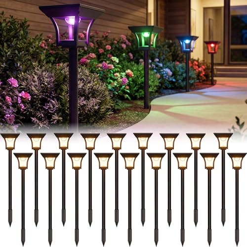 CINOTON RGBCW Solar Pathway Lights Outdoor, 3 Lighting Modes, 18 Pack | IP65 Waterproof, RGB, Warm White And Cool White, Auto On/Off, Solar Powered, Easy Installation for Garden, Walkway & Driveway - size: 18 Pack