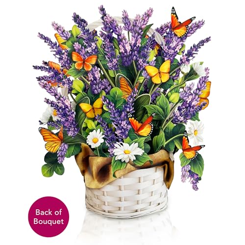 Freshcut Paper Pop Up Cards, Lavender & Butterflies, 12 Inch Life Sized Forever Flower Bouquet 3D Popup Greeting Card, Birthday & Thank You Card, Blank Notecard & Envelope (Pack of 2) - color: Lavender & Butterflies, size: 12 inches (Pack of 2)