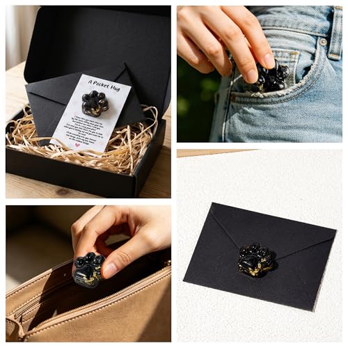 EYxsaxenk Loss of Pet Sympathy Gift Black Obsidian Cute Mini Paw Pocket Hug | Keepsake with memorial card envelope, Loss of dog cat sympathy favor, Remembrance gift for pet lover, Adult stress relief toy - color: Black + I Know Card