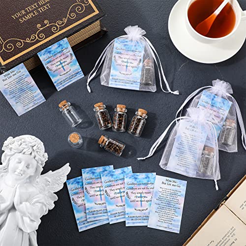 Fumete 150 Pcs Funeral Favors Include 50 Celebration of Life Prayer Cards 50 Memorial Seeds Glass Bottles with Cork Stopper (No Seeds) 50 Organza Bags for Loss of Loved One