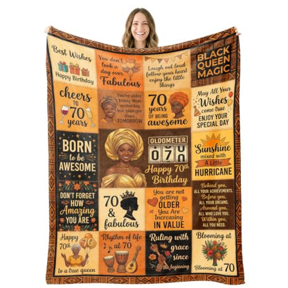 70th Black Women Throw Blanket Birthday Gifts – 70 Years Old Gift | 70 Years Old Present for Mom, Grandma, Aunt, Friend, African American Milestone Flannel Polyester Blanket, 60x80Inch - color: Tk029, size: 80"x60"
