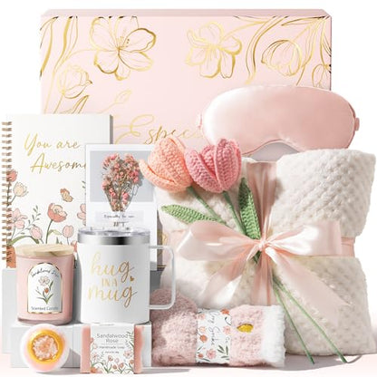 Birthday Gifts for Women Self Care Package Get Well Gift Baskets for Women | Get Well Soon Thinking of You Spa Sympathy Gift Basket, Christmas Inspirational Gift Set for Women Mom Her Friend Wife Sister - color: Pink
