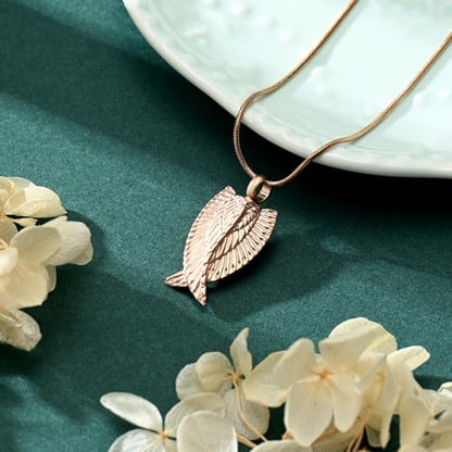 Angel Wings Cremation Jewelry Necklaces Stainless Steel Urn Necklaces for Ashes Memorial Keepsake Pendant for Women Men Gifts With Funnel Kit & Bag - color: RoseGold