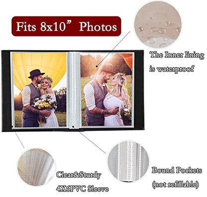 Photo Album 8x10 Clear Pages Pockets Leathe Cover Slip Slide in Photo Album Holds 50 Vertical 8x10 Photos Picture Book for Wedding Family (Red) - color: Red, size: 50 Pockets/1PK