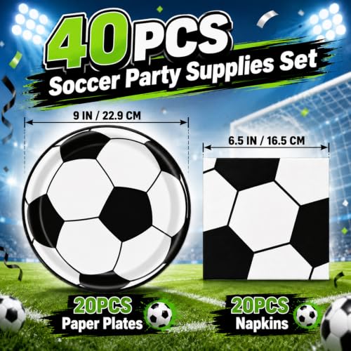 40 Pcs Soccer Plates and Napkins Set, Large 9 Inch Party Plates - color: Soccer