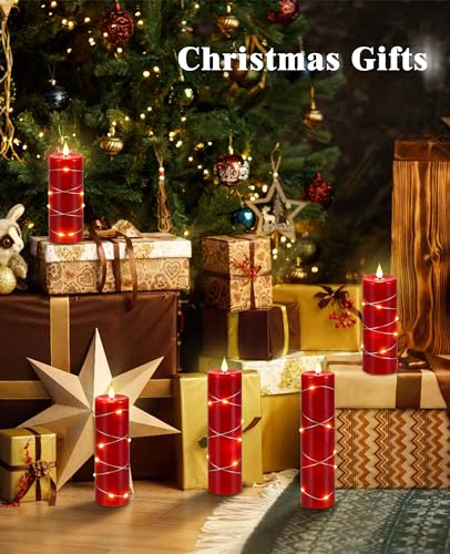 Upinmz Red Real Wax Flameless Candles, 5-Pack, Remote Timer, String Lights - size: Red-Wax-5 Pack