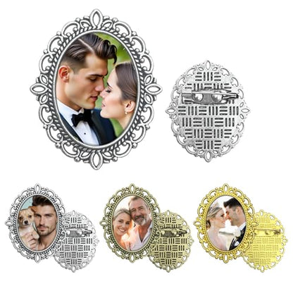 Wedding Bouquet Photo Charms Memorial Custom Boutonniere Bachelor Bridal - style: Oval Filigree Brooch Pin & UV Color Photo
