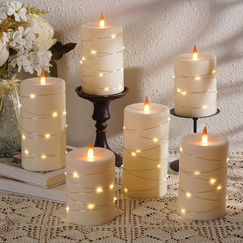 Upinmz 6 Pack Flameless LED Pillar Candles, Battery Operated Flickering Plastic Candles with Remote & Timer, Set for Home, Wedding & Holiday Ambience, Ivory White - size: Ivory-Acrylic-6 Pack