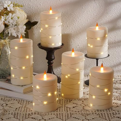 Upinmz 6 Pack Flameless LED Pillar Candles, Battery Operated Flickering Plastic Candles with Remote & Timer, Set for Home, Wedding & Holiday Ambience, Ivory White - size: Ivory-Acrylic-6 Pack