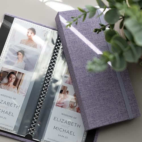 Photo Booth Photo Album - For Wedding or Party - Side Slide In 2X6 Picture Holder – Guest Book & Party Memory Keepsake – Woven Hard Cover With Band Keeps Prints Safe (PURPLE LAVENDER) - color: PURPLE LAVENDER