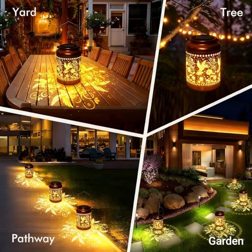 Hummingbird Solar Lanterns Outdoor Garden Decor Solar Lights Waterproof Hummingbird Decorative Hanging Metal Lights Gardening Gifts for Women Mom Grandma Outside Yard, Patio, Backyard, Farm - style: Hummingbird