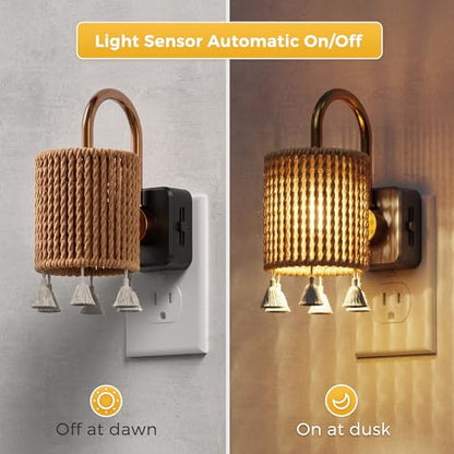 L LOHAS LED Night Lights Plug into Wall, Boho Fabric Cylinder Night Light - color: Gold Ring-3000K, size: 1 Pack