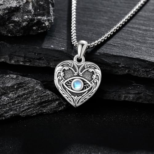 Personalized Heart Locket Necklace 925 Sterling Silver That Holds Pictures Photo Keep Someone Near to You Custom Lockets Necklaces Letters Engraving for His Her - style: Evil Eye locket only
