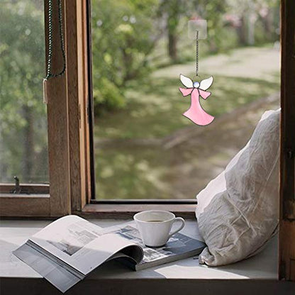 Pink Angel Stained Glass Suncatcher for Window Hangings Gifts | Pink Angel Stained Glass Window Hangings,Angel Suncatcher Tiffany Style Gift Gifts for Nurse,Memorial Remembrance Sympathy - color: C