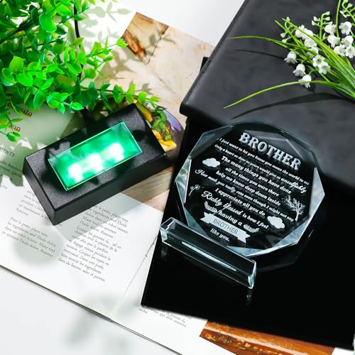 Gifts for Brother with Colorful Base Brother Gifts from Sister Crystal Brother Plaque Keepsakes for Adult, Birthday, Fathers Day, Christmas, Valentine Day - style: 12BJ Brother+ Light Base
