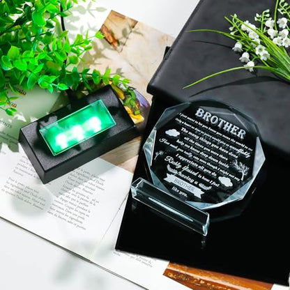 Gifts for Brother with Colorful Base Brother Gifts from Sister Crystal Brother Plaque Keepsakes for Adult, Birthday, Fathers Day, Christmas, Valentine Day - style: 12BJ Brother+ Light Base