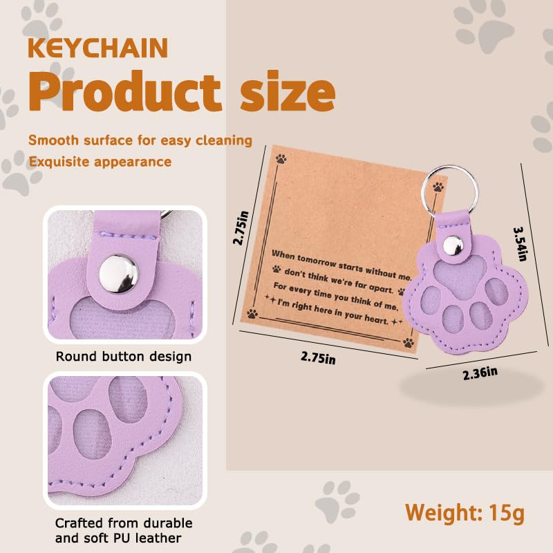 Leather Paw Print Keychain for Dog Cat Pet Hair Keepsake Keychain Sympathy Memorial Gift for Loss of Cat Dog Puppy - color: Purple
