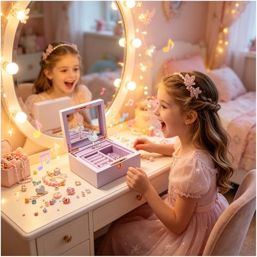 LIHOU PAPAQ Wooden Ballerina Musical Jewelry Box for Girls and Women - Music Chest,Jewelry Storage Box,Gifts for Christmas,Birthday,Valentine's Day and All Holidays