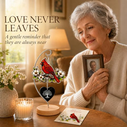 Cardinal Memorial Gifts, Sympathy Gifts for Loss of Loved One Mom Dad | Cardinal Suncatcher Acrylic Ornament with Wooden Stand and Card, Loss of Mother Sympathy Gifts, Bereavement Gifts