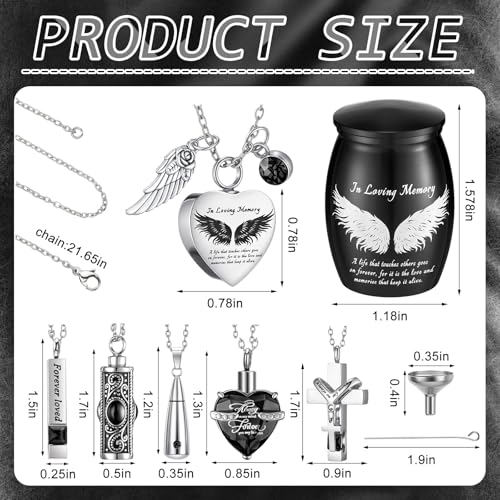 Ecation 12 Set Small Urn Cremation Jewelry Necklaces for Ashes Stainless Steel Keepsake Urns Memorial Locket Mini Ash Holders Waterproof for Human Adult Female Male Family Loved One(Black) - color: Black